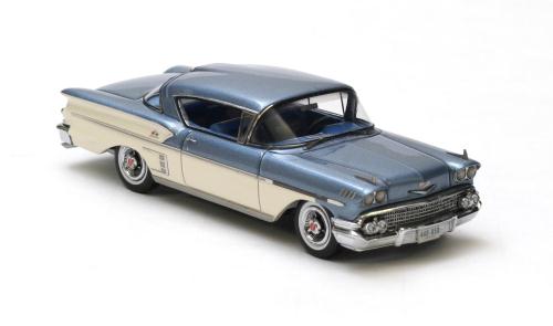 NEO Scale Models: 1958 Chevrolet Bel Air Impala 2Dr Hardtop Coupe - Blue /  White (44085) in 1:43 scale